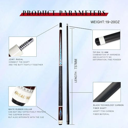 Carbon Fiber Pool Cue – 12.9mm, 14mm and 12.4mm, 2-Piece Billiard Cue Stick for Women/Men, Professional Break Cue for Snooker, 8-Ball, 9-Ball, Home & Club Use - color: Red