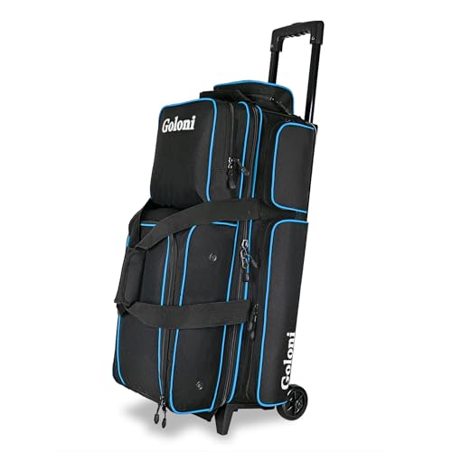 Goloni 3 Ball Bowling Bags with Wheels - Rolling Bowling Bag for 3 Balls & Accessories - Retractable Handle Extends to 38 - color: Blue
