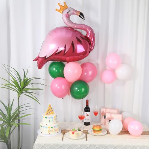 2 Sets Summer Tropical Flamingo Balloon Column Stand Kit with 102 Pink Green Flamingo Foil Balloons 5.57ft Balloon Tower Stand with Base Arch Column for Birthday Wedding Hawaiian Luau Party Decortions - style: Flamingo