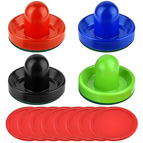 Coopay Air Hockey Pushers and Pucks, Air Hockey Paddles, Goal Handles Paddles Replacement Accessories for Game Tables (4 Striker, 8 Red Puck Pack) - color: Multicolor