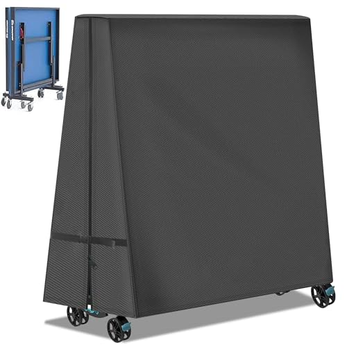 Foldable Ping Pong Table Cover for Outdoor & Indoor Folding 9 x 5 FT Table Tennis Tables Windproof Cover with Zipper & Buckles - color: Black