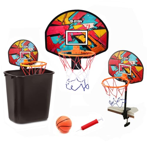3-in-1 Mini Office Basketball Hoop for Desk, Door & Trash Can,Adjustable Mini Indoor Basketball Hoop with Ball & Pump,Fun Desktop Game and Office Toys,Great Birthday Gift Idea - color: Red 3 in 1