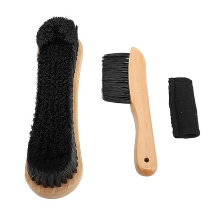 Billiards Pool Table and Rail Brush Set, Solid Wood Billiard Table Nylon Brush 10.5 Inch Handle Cleaner Tools Supplies with Cue Cleaning Cloth Snooker Accessories