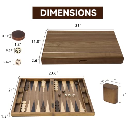 GSE Games & Sports Expert Premium Wooden Folding Inlay Backgammon Board Set, Classic Traditional Strategy Board Games (Double Stripe- 21 Inches) - color: Wood-double Stripe, size: Large
