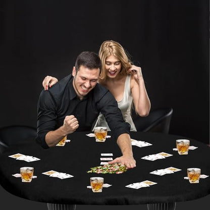 Felt Card Table Game Cover, Black, Oval, 48 x 68 inches | Elastic Fitted, Fits Round Tables
