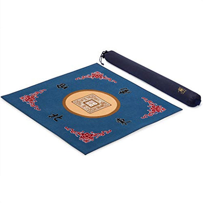 Yellow Mountain Imports Table Cover for Mahjong, Poker, Card Games, Board Games, Tile Game, and Dominoes - 31.1 Inches - Roll-up Gaming Mat with Carrying Bag - color: Blue