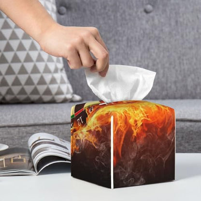 Darts Board in Fire Isolated On Black Background Square Leather Tissue Box Cover - Premium Decorative Organizer with Non-Slip Base for Bathroom Vanity, Nightstand & Countertop