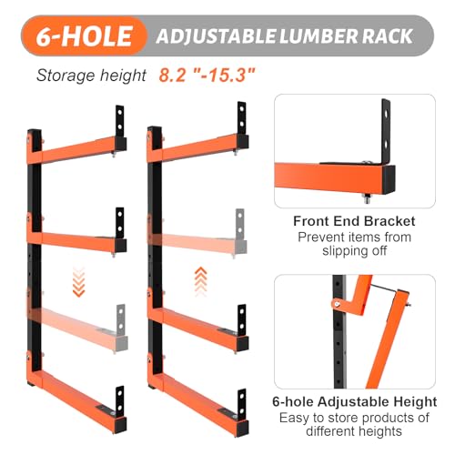 27" Lengthened Lumber Storage Rack, 6-Hole Adjustable Wall Mount Wood Organizer Storage Metal Shelves for Garage (4 Pack) - style: 4 Pack