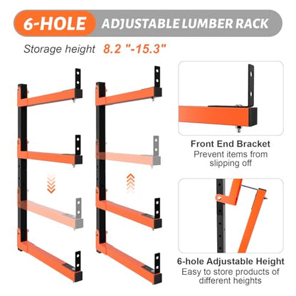 27" Lengthened Lumber Storage Rack, 6-Hole Adjustable Wall Mount Wood Organizer Storage Metal Shelves for Garage (4 Pack) - style: 4 Pack