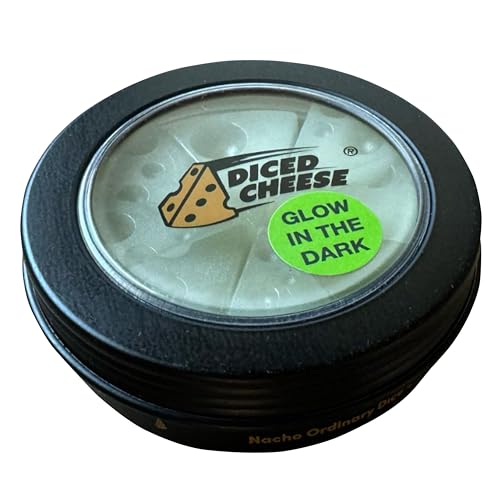 Diced Cheese - Glow in the Dark Dice Game - 1 Pack | Contains Eight Pieces of Diced Cheese, One Tin, and Instructions, Glow in the Dark for Camping and Nighttime Play - style: 1 Pack, Glow in the Dark