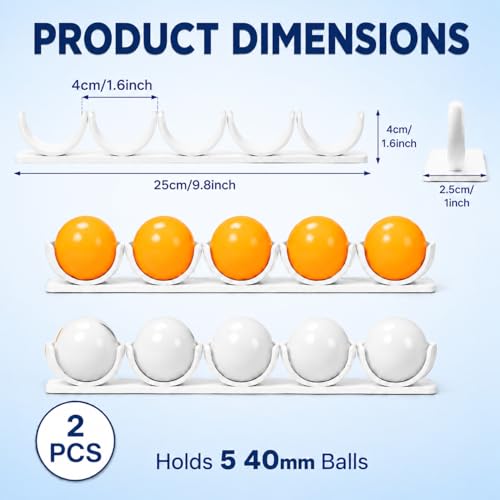 2 Pack Under Table Ping Pong Ball Holder, Self-Adhesive No Drilling Table Tennis Ball Storage Rack, Fits 40mm+ Standard Balls for Training, Game Rooms, Home Indoor Sports