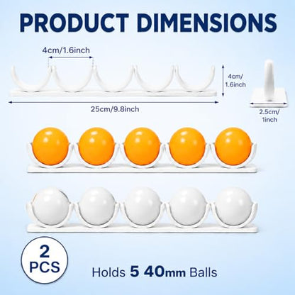 2 Pack Under Table Ping Pong Ball Holder, Self-Adhesive No Drilling Table Tennis Ball Storage Rack, Fits 40mm+ Standard Balls for Training, Game Rooms, Home Indoor Sports