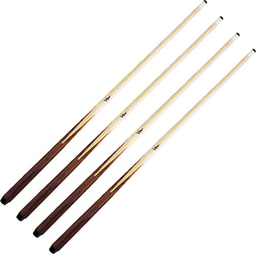 Viper Pool Cues Set of 4, 57 Inch One Piece Solid Maple Pool Sticks for Adults, Billiard Cue Stick Bundle in 18, 19, 20, and 21 Ounce Weights for Bar Game Room