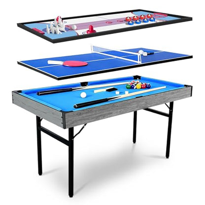 5in1 Multi-fuction Games Table,Folding Multi Game Combination Table Set with Ping Pong, Pool Billiards, Air Hockey, Bowling, and Shuffleboard for Indoor, Outdoor