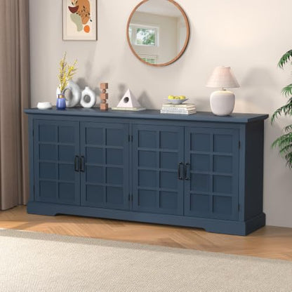 Bigbiglife 70.2" Wood Buffet Cabinet, Farmhouse Buffet Sideboard Cabinet with 4 Doors and Adjustable Shelves, Coffee Bar Wine Bar Storage Cabinet for Kitchen, Living Room, Blue - color: Blue