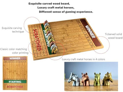 Metal Horse Race Board Game Set with Horse Racing Thick & Solid Wood Game Board(16"/Dark),11 Luxurious with 4 Antique(Gold,Silver,Red Cooper&Bronze) Metal Craft Horses, Dice&Cards (HR-M654) - color: Hr-m654