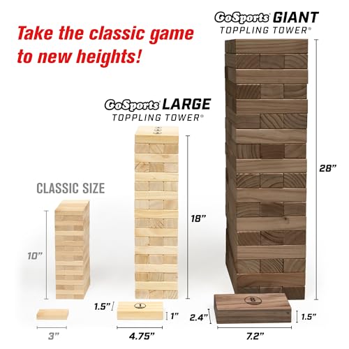 GoSports Giant Wooden Stacking Game - Stacks Up to 5 ft - Choose Brown Wood Stain, Gray, Natural, Stars & Stripes, or Tropical Hardwood - Toppling Tower - color: Brown
