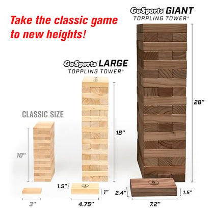 GoSports Giant Wooden Stacking Game - Stacks Up to 5 ft - Choose Brown Wood Stain, Gray, Natural, Stars & Stripes, or Tropical Hardwood - Toppling Tower - color: Brown