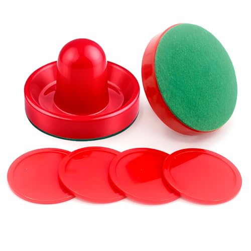 Air Hockey Set - 2 Air Hockey Pushers and 4 Air Hockey Pucks for Game Tables | Replacement Air Hockey Paddles and Pushers | Perfect Accessories for Air Hockey Games (2 Striker, 4Pucks) - size: Large