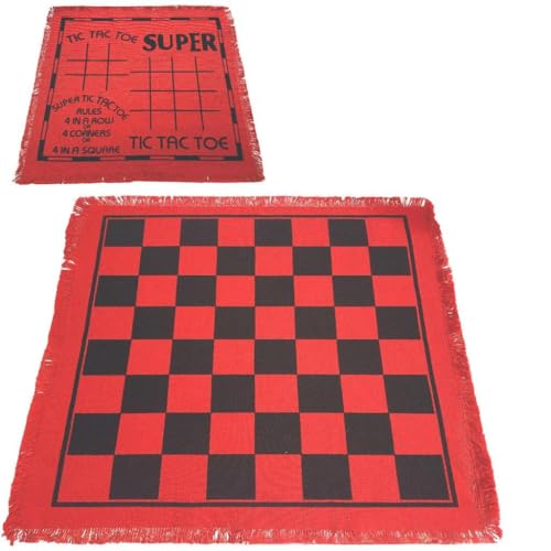 predolo Checkers Board Game Set,Classic 3 in 1 Indoor and Outdoor Activity Checker Game Mat, Toe Game Giant Checkers, red