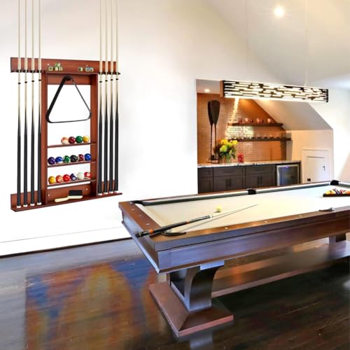 SUPERDIAMOND 8 Pool Stick Holder, Wall Mount Pool Cue Rack for Pool Table Accessories, Made of 100% Solid Wood Billiard Cue Holder Wall Mounted Display Stand for Game Room (Holds 8 Cues &Brown) - size: 8 Cues, style: SU-wa-8 Cue Racks-brown