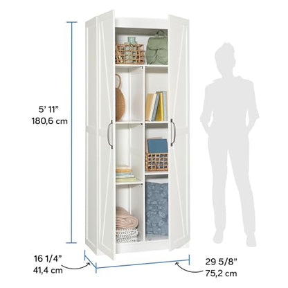 Sauder HomePlus Farmhouse Multipurpose Storage Cabinet Tall Pantry with Adjustable Shelves, in White Finish - color: Farmhouse White