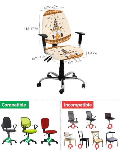 Savannan Office Chair Cover, Happy Fall Harvest Gnome Protective Stretch Elastic Universal Cover for Desk Task Chair,Computer Rotating Chair 1 Pcs Thanksgiving Pumpkin Leaves