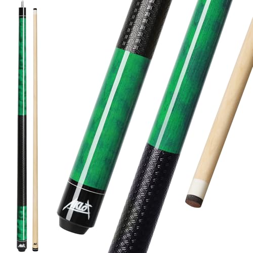 AKLOT Pool Cue Stick 58" Professional Billiard Cue Sticks Set of 4/5 Canadian Maple Low Deflection 18 19 20 20 21oz for Beginner with 13mm Tip - color: Green with Printed Grip