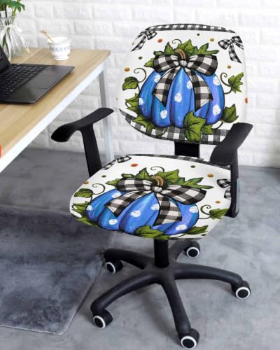 Savannan Office Chair Cover, Blue Pumpkin White Polka Dot Protective Stretch Elastic Universal Cover for Desk Task Chair,Computer Rotating Chair 1 Pcs Black Checkered Bow Green Leaf