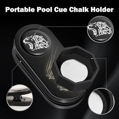 Magnetic Chalk Holder Octagon, Portable Pool Cue Chalk Holder with Fixed Clip, Silent Billiard Chalk Holder Pool Snooker Billiards Accessories, Black