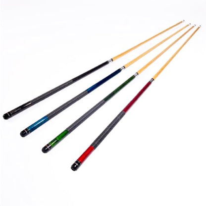 Ash Wood Pool Sticks Set of 4-57 inch 20oz Wooden Pool Cue Stick - House Bar Billiard Cue Sticks - 13 MM Genuine Leather Tips Pool Cues with Beautiful Colors- Black, Blue, Green & Red