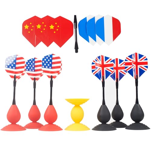 Silicone Sucker Darts Throwing Game Set, Indoor Outdoor Detachable Suction Cup Toys for Kids & Adults - color: with National Flag Dart Flights