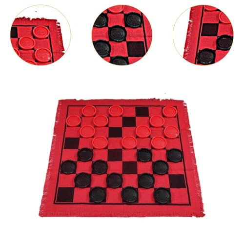 predolo Checkers Board Game Set,Classic 3 in 1 Indoor and Outdoor Activity Checker Game Mat, Toe Game Giant Checkers, red