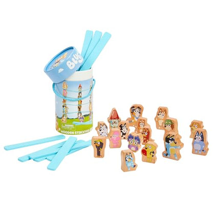 Bluey Stacking Game – Spin, Balance & Play with 15 Fun Character Pieces & Sticks, Exciting Wooden Stacking Game for Kids, Toddlers & Families Ages 3+ - style: Stacking Game