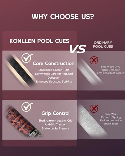 KONLLEN Maple Pool Cue Stick for Adults - Features Low Deflection Shaft, Titanium Alloy 3/8x8 Joint, and 12mm Tip - color: K-03-set