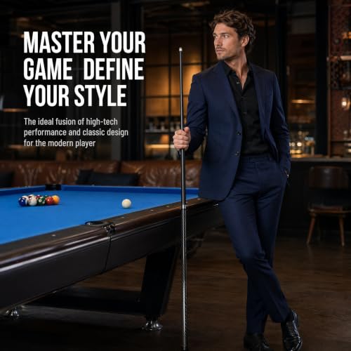 Carbon Fiber Pool Cue, 58 Inch Professional Pool Stick with Solid Oak Core | High-Density Solid Oak Core, Tacos de Billar Profesionales, Full Set with Cue Bag, Towel, Gloves for Home Bar & Billiard Hall