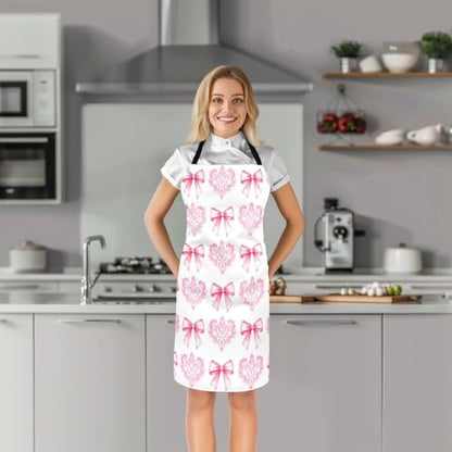 Manfei Blue Bowknot Kids Kitchen Apron - color: Light Pink
