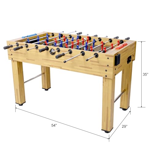 Foosball Table, Wooden Soccer Game Table with Analog Scoring, Heavy Duty Tabletop Football Games with Steel Rods & Ergonomic Handles, Indoor Arcade Gaming Tables for Family Game Room, Brown - size: 54-inch