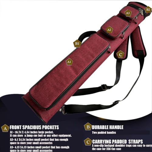 Champion 2X4,3x6 Nylon/Leatherette Billiard Pool Cue Stick Hard Carrying Case 4S2B, 6S3B - color: Red, size: 3X6 (3B6S)