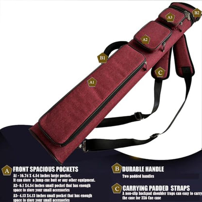 Champion 2X4,3x6 Nylon/Leatherette Billiard Pool Cue Stick Hard Carrying Case 4S2B, 6S3B - color: Red, size: 3X6 (3B6S)