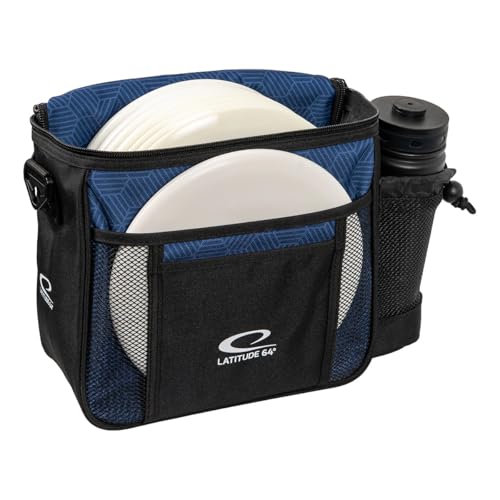 Latitude 64 Slim HEX Shoulder Bag | Lightweight Disc Golf Bag with Putter Pocket | Durable HEX Pattern Nylon Material | Compact Storage for Casual Rounds & Practice | Holds Up to 8 Discs - color: Navy