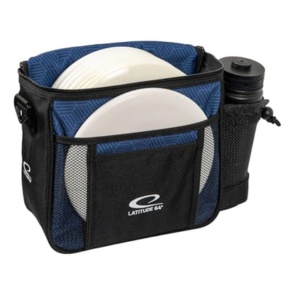 Latitude 64 Slim HEX Shoulder Bag | Lightweight Disc Golf Bag with Putter Pocket | Durable HEX Pattern Nylon Material | Compact Storage for Casual Rounds & Practice | Holds Up to 8 Discs - color: Navy