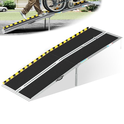 Portable Wheelchair Ramp 8ft, Anti-Slip Aluminum Alloy Barrier-Free Ramp with Thickened Support & Latch, Folding Handicap Ramps for Home Steps, Stairs, Doorways - size: 8ft