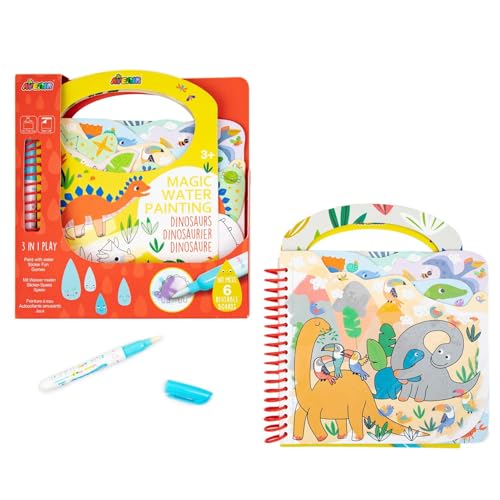 Avenir Reusable Water Coloring Book for Toddlers 3-5 – Mess-Free Paint-with-Water Travel Toy Airplane Activities Road Trip Quiet Book, Water-Reveal Activity Pad, 3-in-1 Creative Set - color: Dinosaur