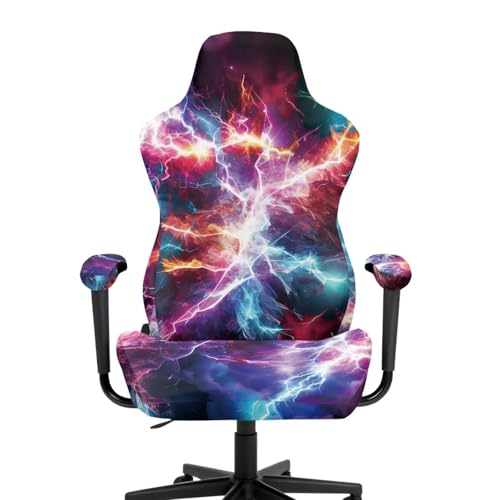 Stretchy Chair Slipcovers with Arms Cool Lightning Gaming Chair Cover Cat Scratch Proof Rotating Gaming Chair Covers Protector 4PCS Complete Set for Office Professional Environment - color: Cool Lightning