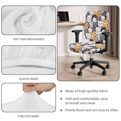 Office Chair Covers Stretchable Cat Gaming Chair Armrest Pads 4-Pc Set Unique Washable Dustproof Seat Cover for Office Chairs with Stylish Design - color: Cat