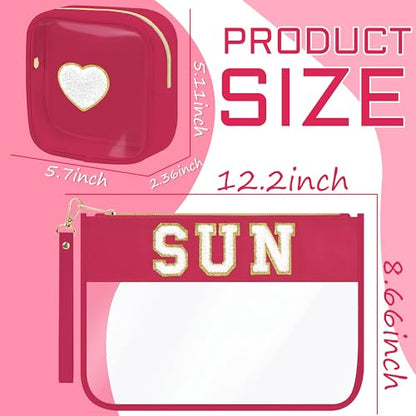 BuyCard Preppy Patch Sun Cosmetic Bag Summer Sunscreen Toiletry Bag Portable PVC & Nylon Waterproof Makeup Bag Daily Use Storage Purse Travel Swimming Beach Bag for Women Girls - color: Pink