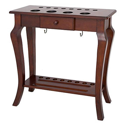 Hathaway Deluxe Floor Pool Cue Rack - Billiard Rack with Drawer, 4 Cup Holders, 8 Pool Stick Holder Slots & Organizer for Balls and Pool Cue Accessories - Pool Cue Holder for Billiards - Walnut Finish