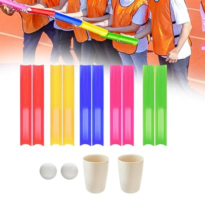 10 Pieces Pipeline Group Games Outdoor Teamwork Relay Activity PVC Construction with Golf Balls and Storage Pouch Suitable for Sports Day Children Gym, L 5.5cm Width