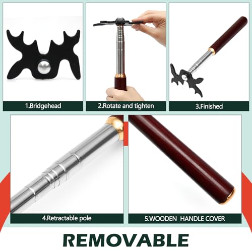 Skylety Retractable Billiard Cue Stick Bridge with Bridge Head, Snooker Set Billiard Pool Cue Accessory for Pool Table